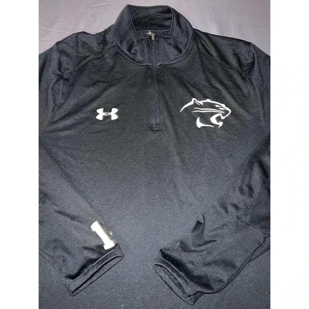 Under Armour Mens Black HeatGear Quarter Zip Pullover Cougar Logo Size Large